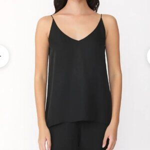 GRANA Simple classic black silk tank top v-neckcamisole, Lined, Spaghetti Straps
